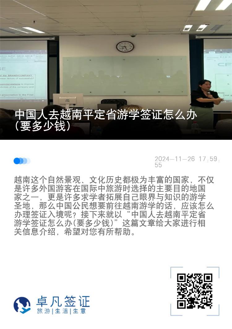 中国人去越南平定省游学签证怎么办(要多少钱)